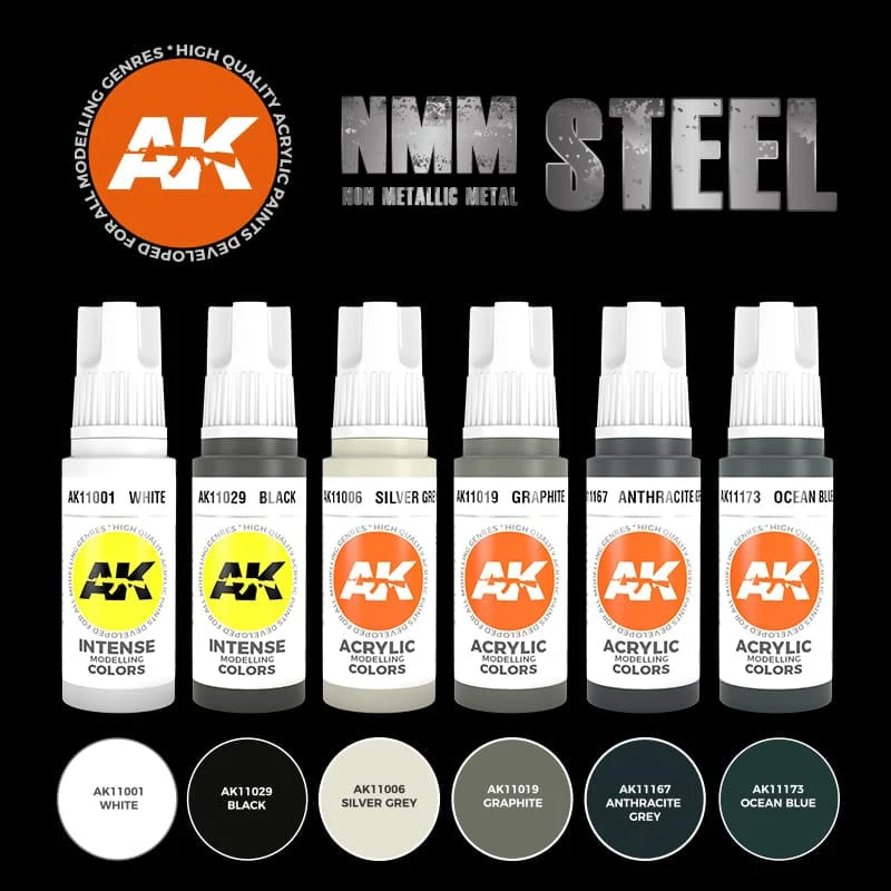 AK Interactive 3rd Gen Acrylics Paint set - NMM Non-Metallic Metal STEEL - Image 3