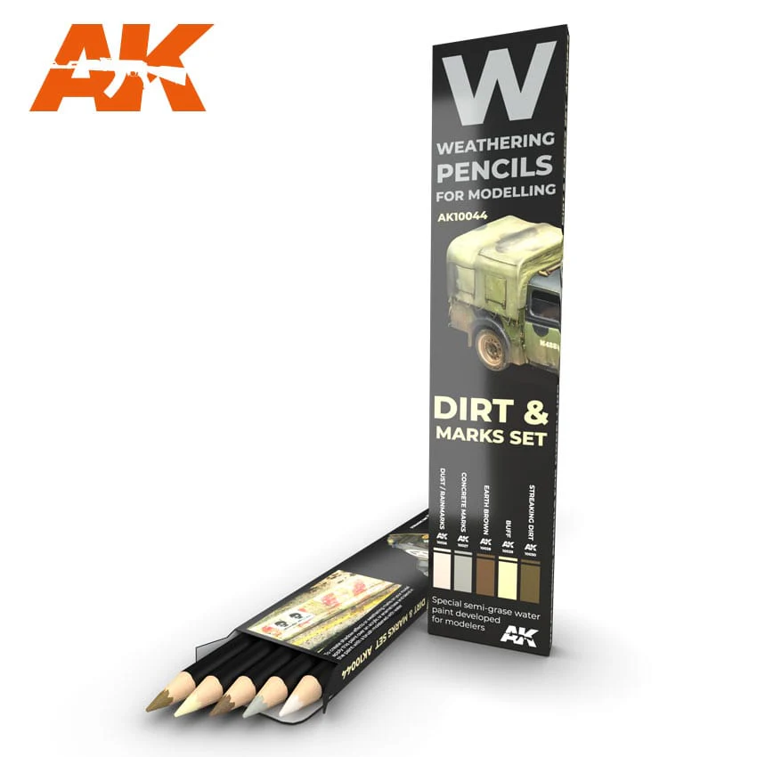 AK Interactive Weathering Watercolor Pencil Set - Splashes, Dirt & Stains